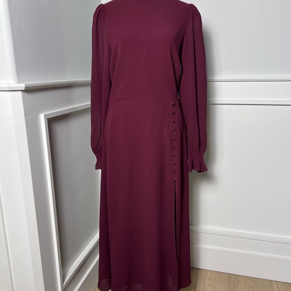Reformation burgundy stevi- leg crepe midi dress size 10 - Picture 6 of 16